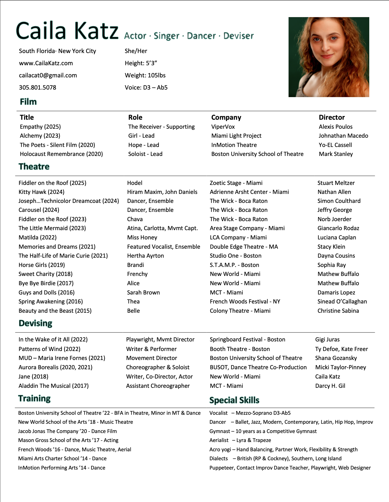 Caila's Resume.